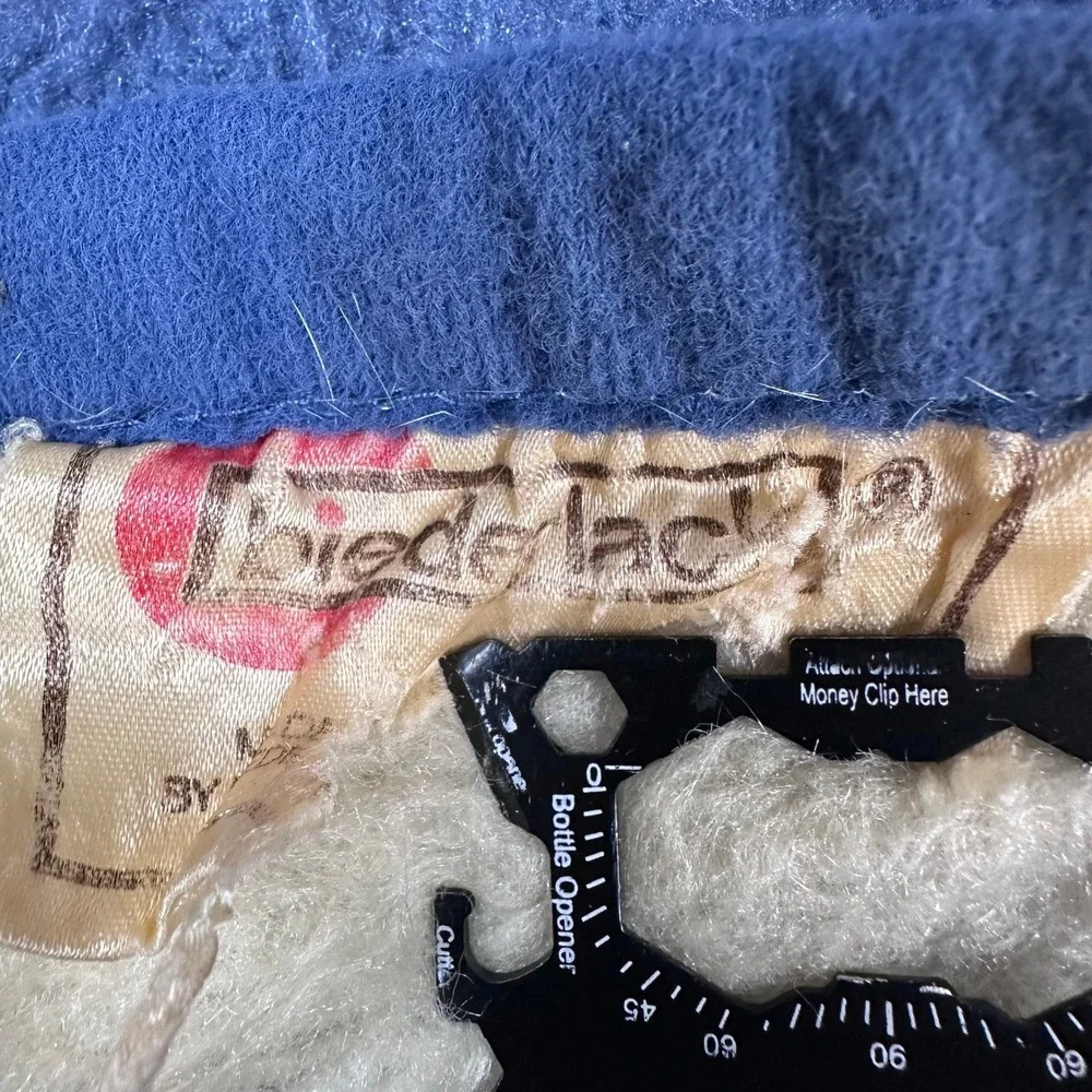 VTG Biederlack Cat Fleece‎ Blanket Throw Blue Cream Reversible Kitten 46x56